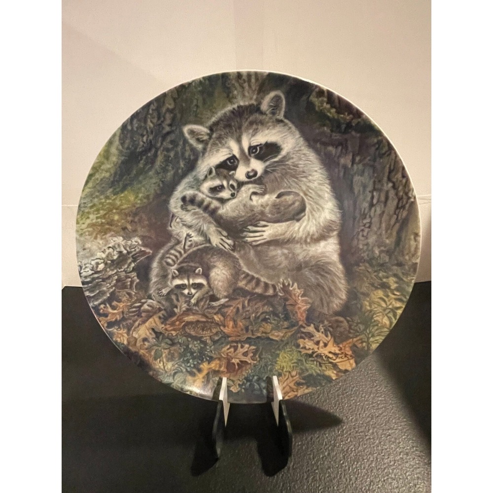 River Shore Yin-Rei Hicks A Protective Embrace Raccoon Plate 1982 Knowles COA